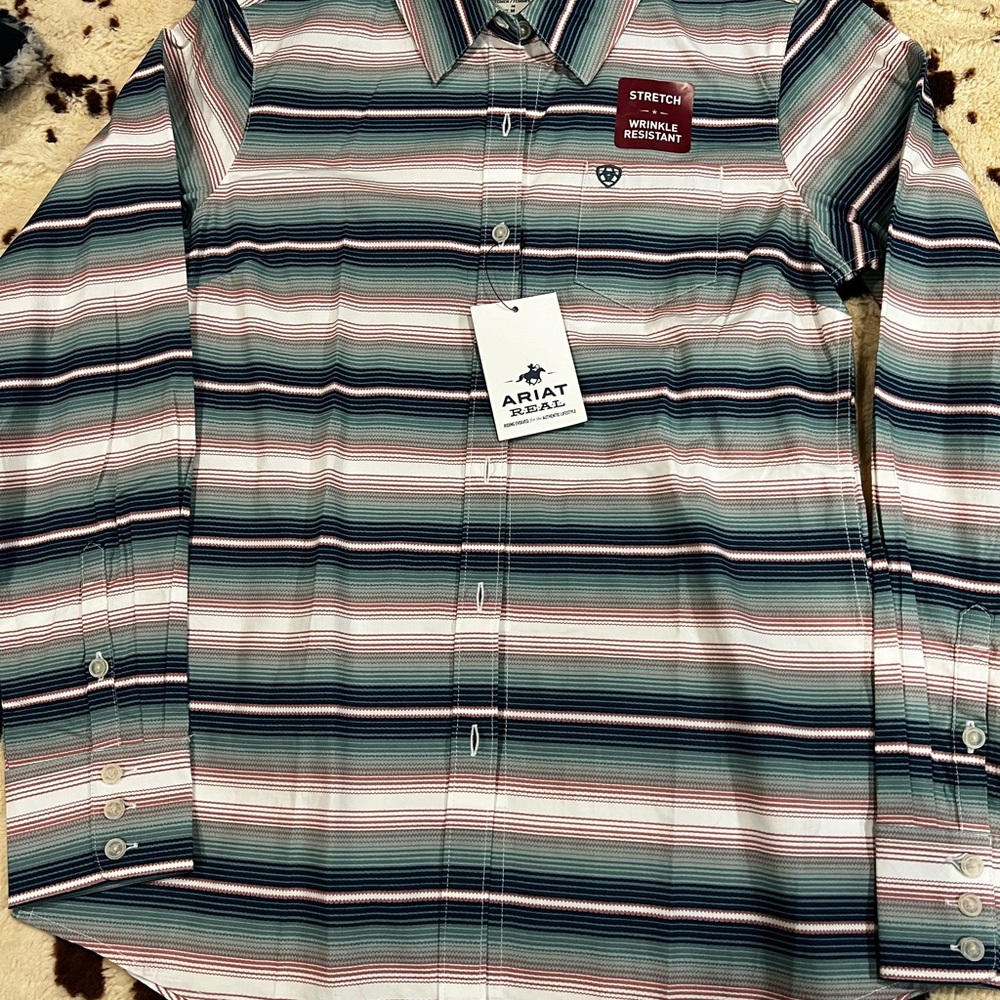 Ariat Blue and Pink Button Down Shirt